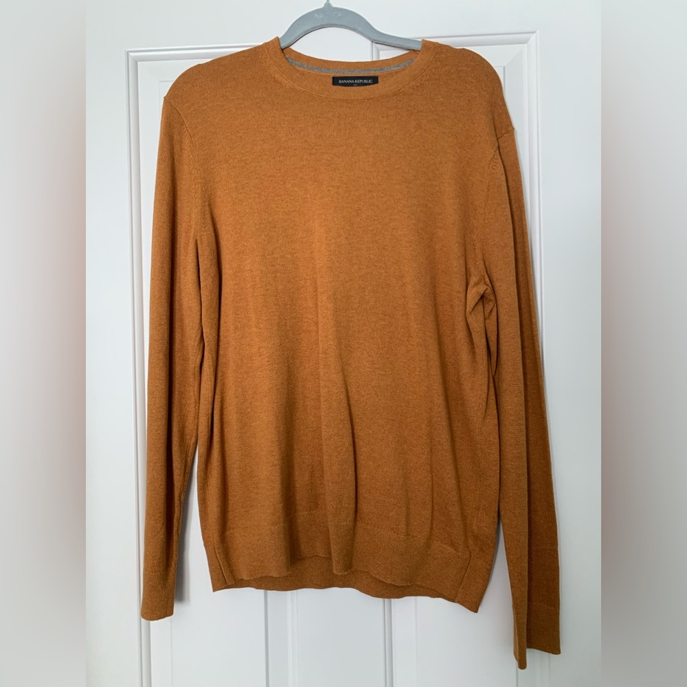 Banana Republic Men’s Premium Luxe Yarn Sweater, Burnt Orange, Crew Neck
